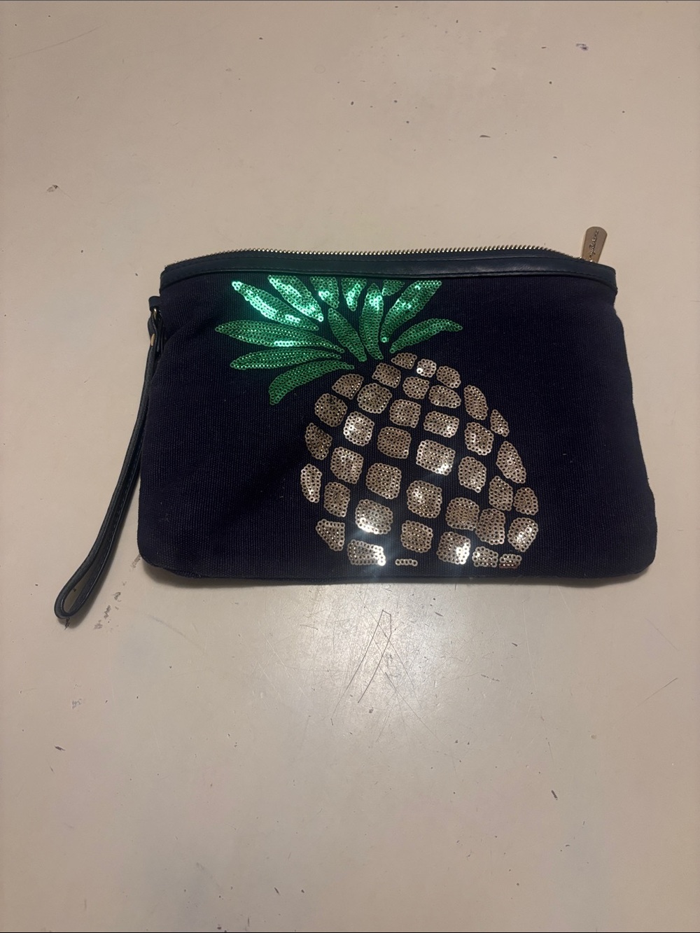 Tommy Bahama Navy Wristlet Clutch with Sequin Pineapple